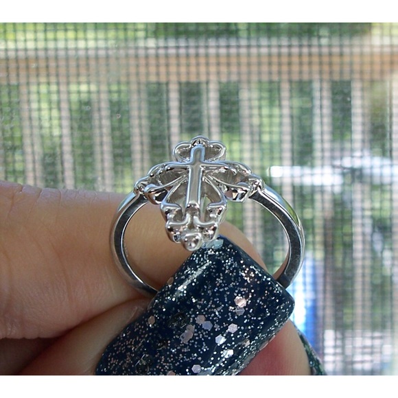 925 STERLING SILVER Cross High Polished Ring - Picture 7 of 14